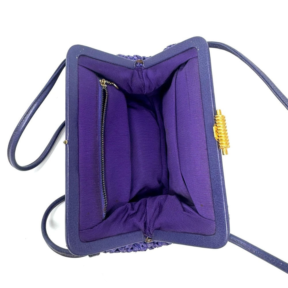 Morris Moskowitz Vintage Purple Crochet Straw Top Handle Bag Gold Hardware - Picture 9 of 9